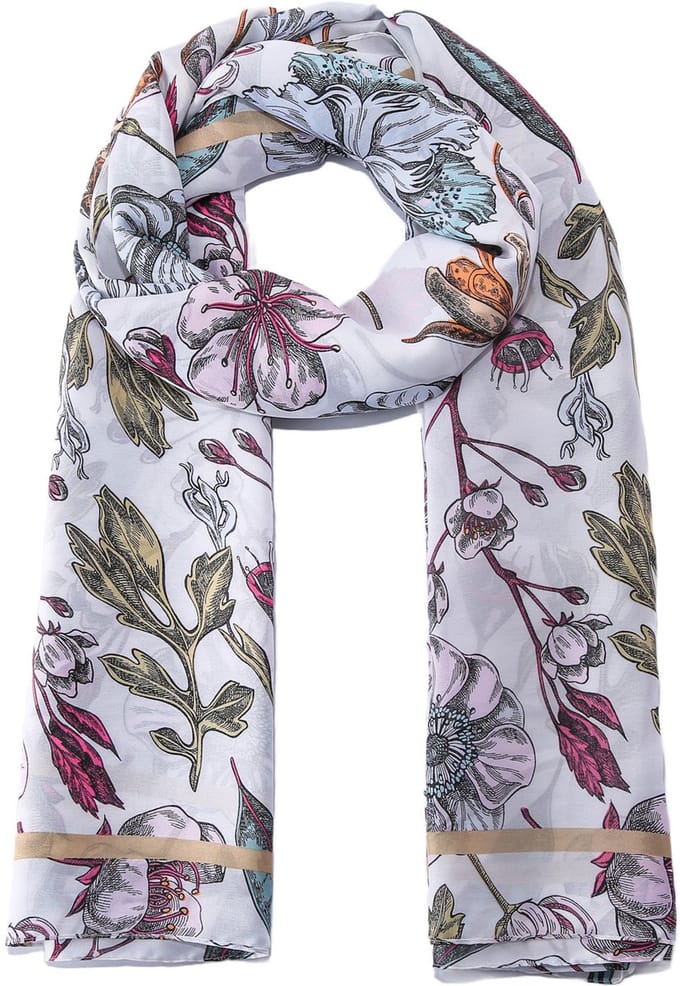 Emilie scarves - sjaal - bloemenprint - lang - satijn - Wit