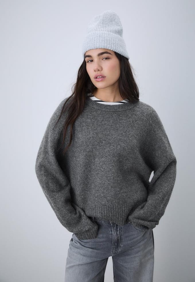 Stradivarius Basic zachte tricot trui  Donkergrijs S