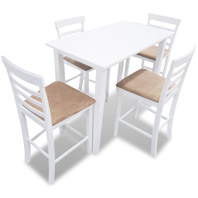 vidaXL - Bartafel - en - 4 - barstoelen - set - hout - wit