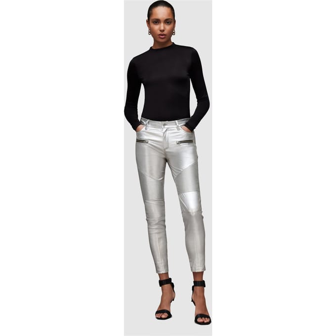 AllSaints Suri Lea Biker Jean Silver Größe: 6 | Lederhosen Outlet | Damen | Grau