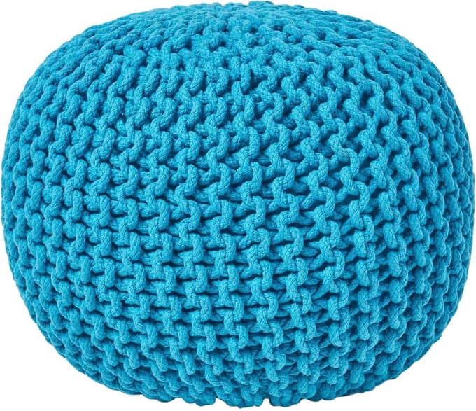 Homescapes Rond gebreide poef 100% katoen - Turquoise - 35x40 cm
