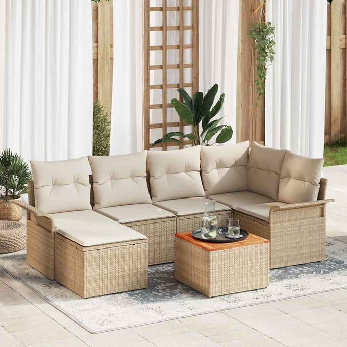 vidaXL - Tuinbank - Set - 7 - st - Beige - en - Crème - poly - rattan