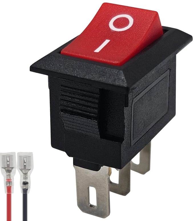 ProRide Mini Wipschakelaar ON/OFF KCD1-11 - met Aansluitkabel - 3-pins - 13x8mm - Rechthoek - 250V/3A - Rood