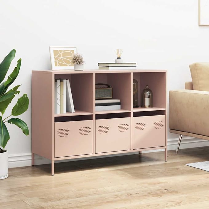 vidaXL - Dressoir - 101,5x39x73,5 - cm - koudgewalst - staal - roze