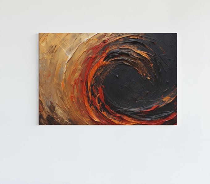Canvas Schilderij - Abstracte Kunst - Zwart - Oranje - Rood - 60x40x2 cm