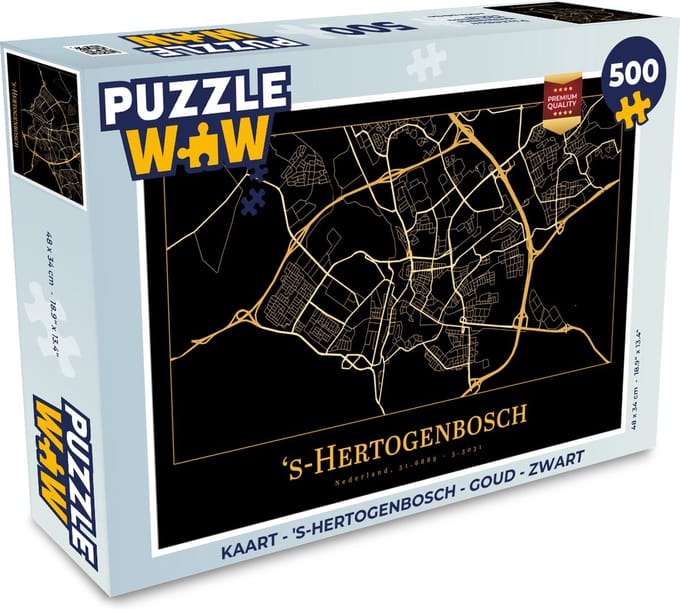 Puzzel Kaart - 's-Hertogenbosch - Goud - Zwart - Legpuzzel - Puzzel 500 stukjes