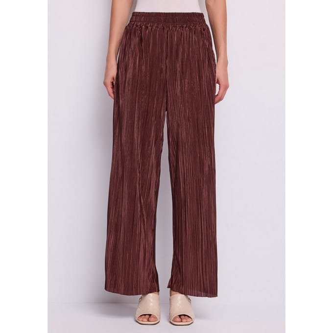 broek plisse vrouw bruin