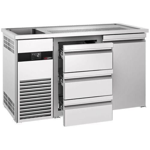 GGM Gastro Bierkoeling PREMIUM - 1550x700mm - 1 deur & 3 laden zilver