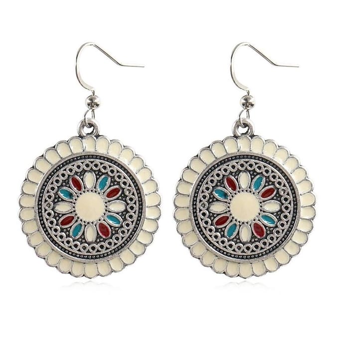 Fako Bijoux® - Oorbellen - Bohemian - Cirkel Retro - Wit