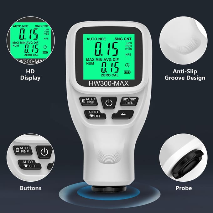 02000UM Diktemeter Zeer nauwkeurige LCD digitale autofilmdiktemeter Autolakcoating wit