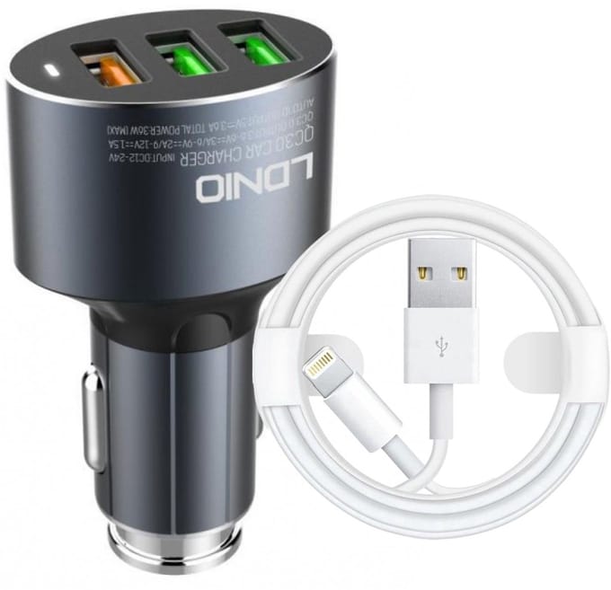 Autolader USB 3 Poorten - Auto Oplader USB - Auto Lader - Sigarettenaansteker USB oplader auto - Universeel + Kabel