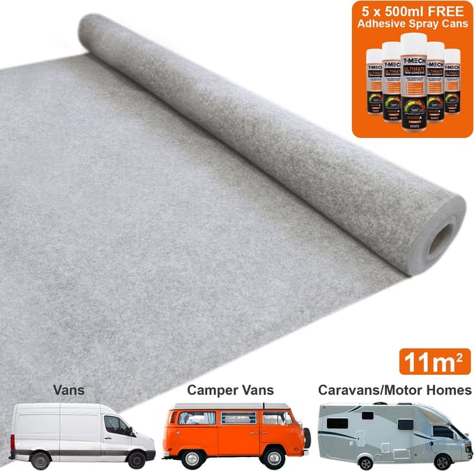 Van tapijtvoering - zilvergrijs - 5.5m x 2m - 5 lijmcilinders