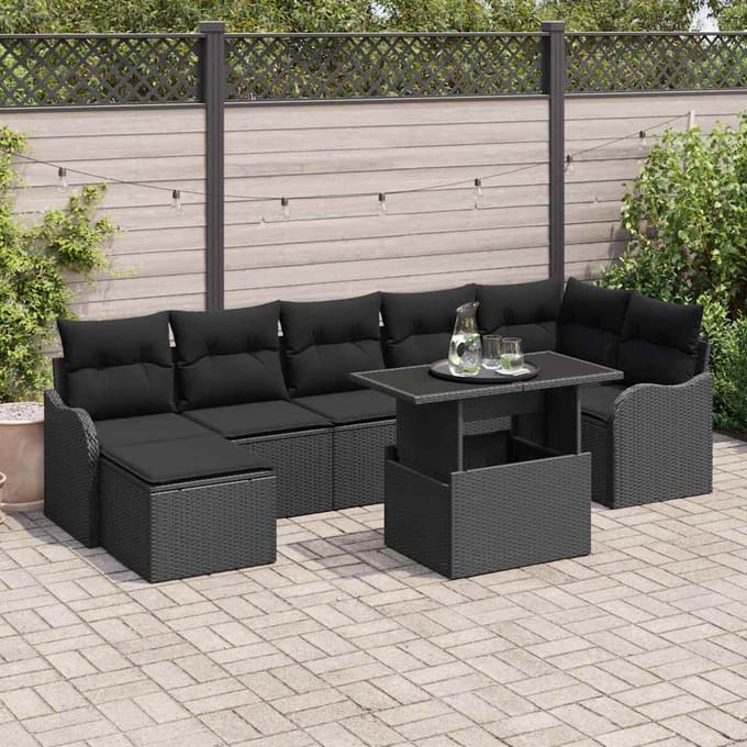 vidaXL - Tuinbank - Set - 8 - st - Zwart - [Synthetisch]: - Poly - Riet
