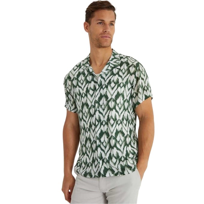 Threadbare Geometrisch shirt met korte mouwen voor heren (Dennengroen)