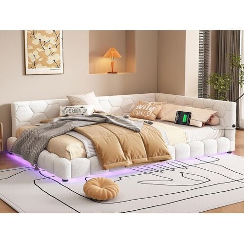ModernLuxe Fluweel daybed 140x200cm - met LED en USB poort - Wit