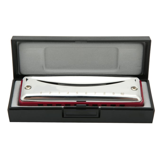 Harmonica Blues en Acier Inoxydable 10 Trous Tonalité de Mib pour Débutants et ProfessionnelsRouge