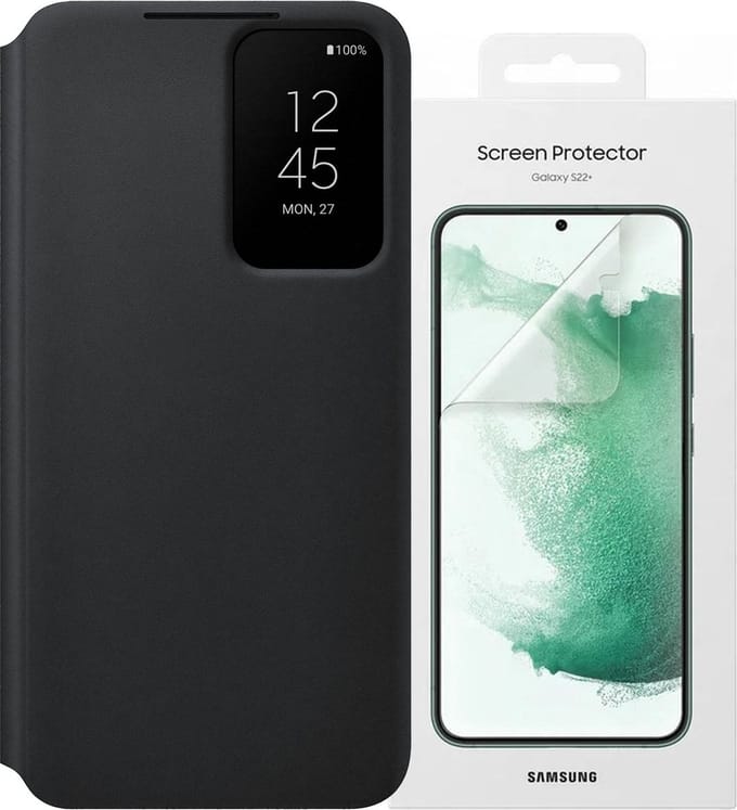 Telefoonhoes en Screenprotector accessoire bundle geschikt voor Samsung Galaxy S22 Plus - Zwart
