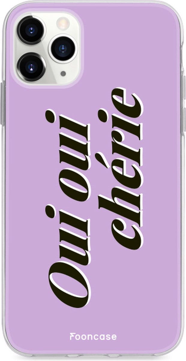 Fooncase Hoesje Geschikt voor iPhone 12 Pro Max - Shockproof Case - Back Cover / Soft Case - Oui Oui Chérie / Lila Paars & Wit