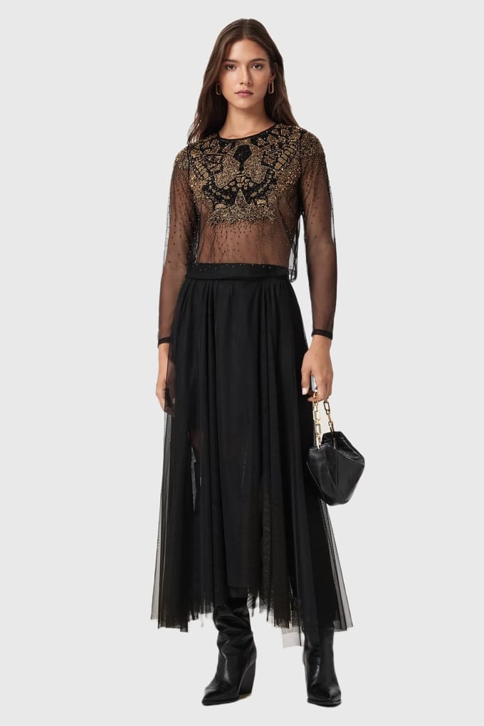 AllSaints Ally Tulle Skirt Black Taglia: 2 | Maxi gonne Outlet | Donna | Nero