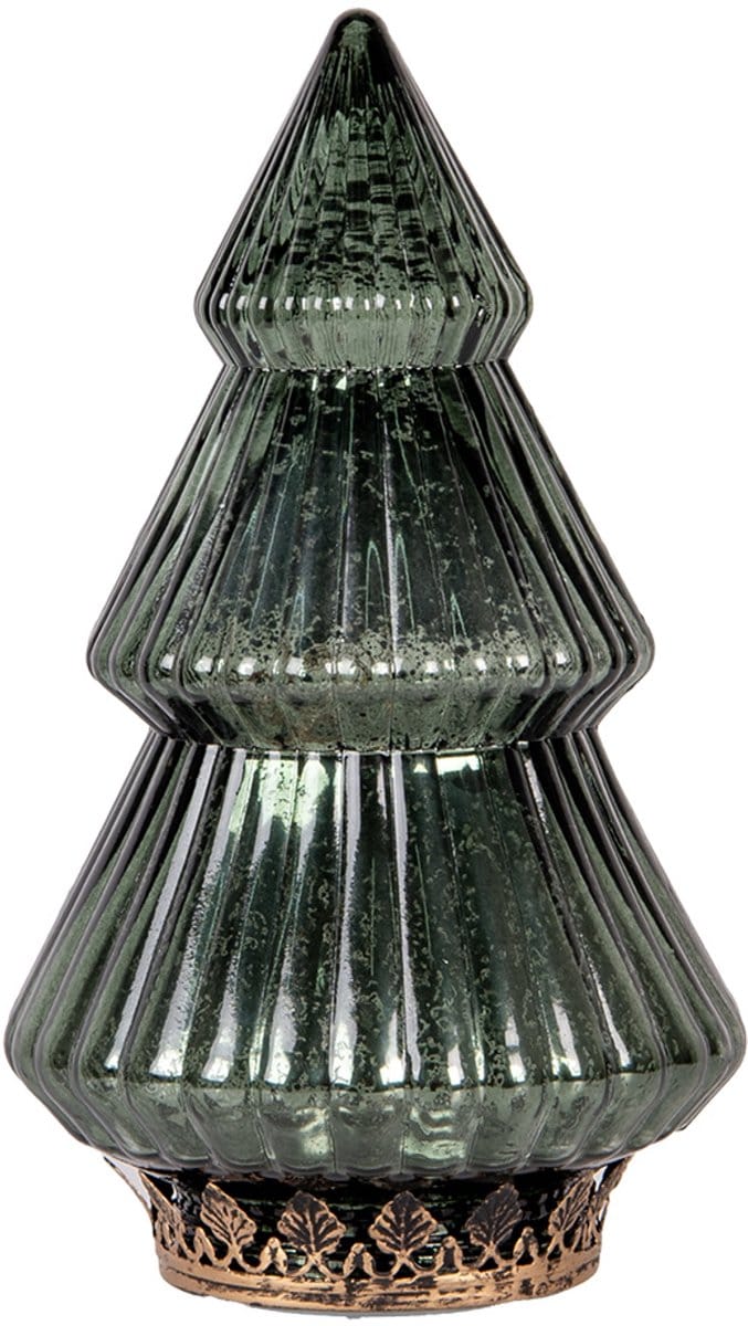 Clayre & Eef Kerstdecoratie met LED-verlichting Kerstboom Ø 13x23 cm Groen Glas
