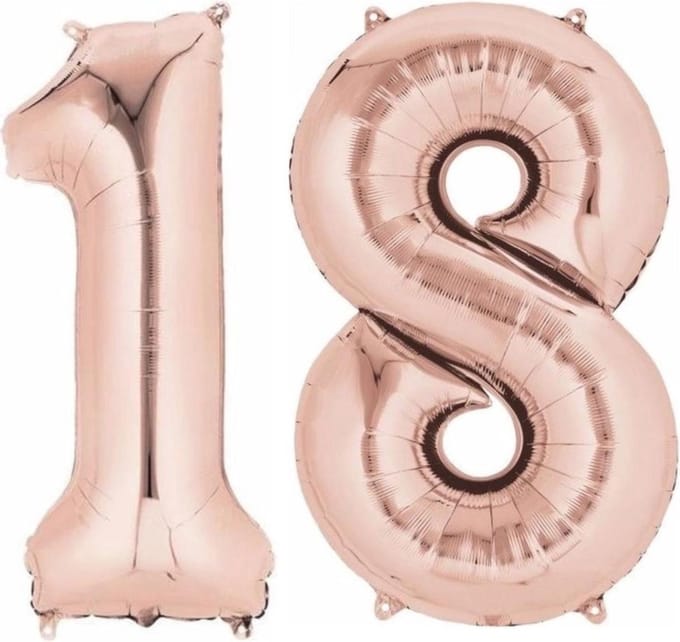 Ballon Cijfer 18 Jaar Roségoud 36Cm Verjaardag Feestversiering Met Rietje