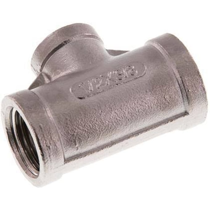 Rp 1/2'' x Rp 3/8'' RVS T-stuk 16 Bar