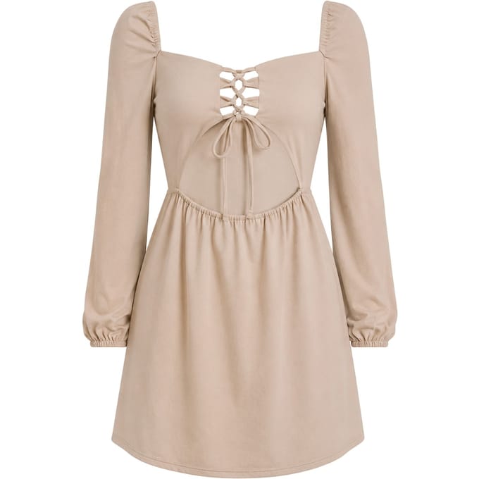 Missy Empire Dames-minijurk met lange mouwen van Up Front (Licht Beige)