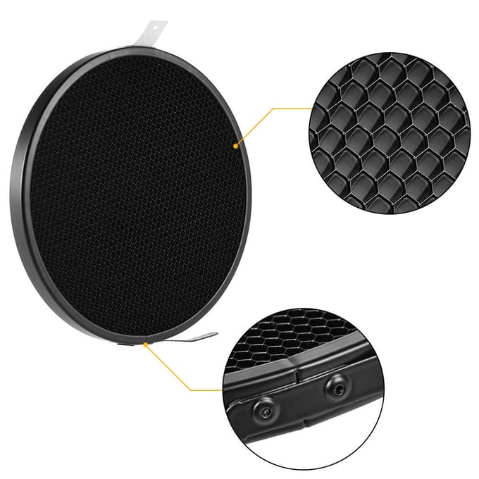 Fotostudio 16,8 cm 30 Graden Honingraatrooster voor 7  Standaard Reflector Diffuser Lampenkap Schotel black