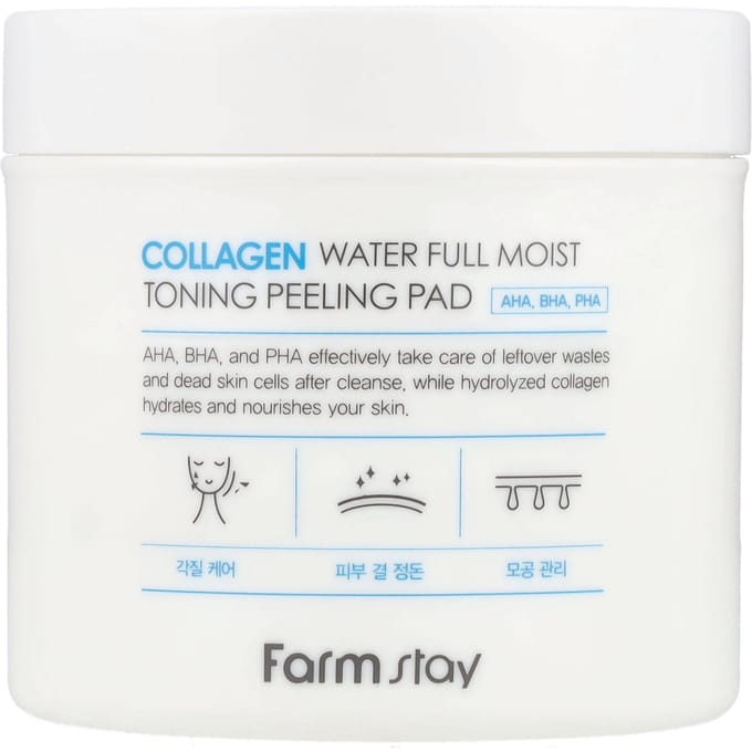Farmstay, Collagen Waterful Moist Toning Peeling Pad, 70 sheets, 150ml (5.07fl oz) white