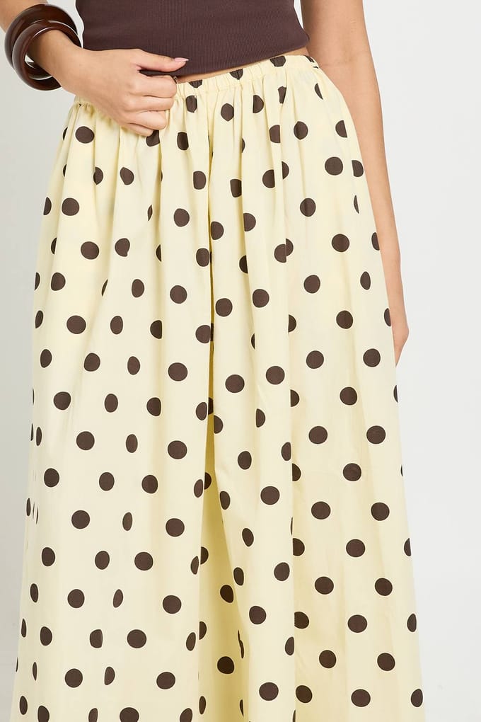 boohoo Dames Lange Polkadot Poplin Volume Maxi Rok | Citroen | Maat: 34