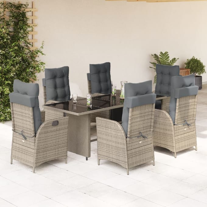 vidaXL - 7-delige - Tuinset - met - kussens - poly - rattan - grijs