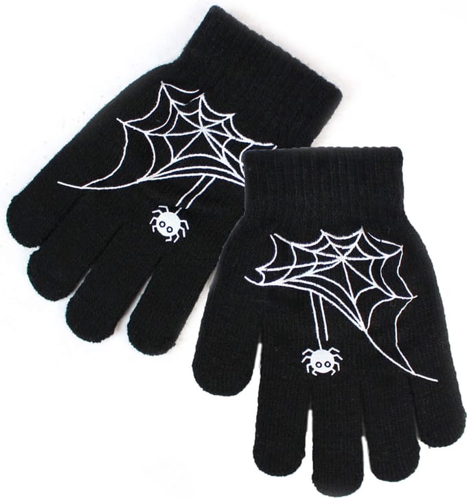 Zwarte kinderhandschoenen haloween griezel met wit spinnenweb spider
