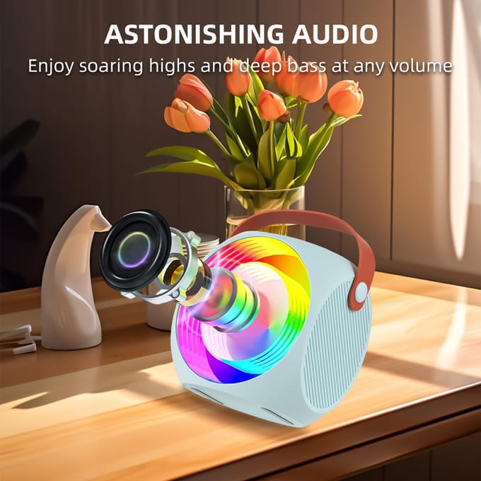 Mini Karaoke Machine Draadloze Microfoon en Speaker Set met 2 Microfoon LED Kleurenlicht Handheld zwart
