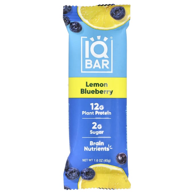 IQBAR, Barre protéinée végétale, Citron Myrtille, 12 barres, 45g (1,6 oz) chaque