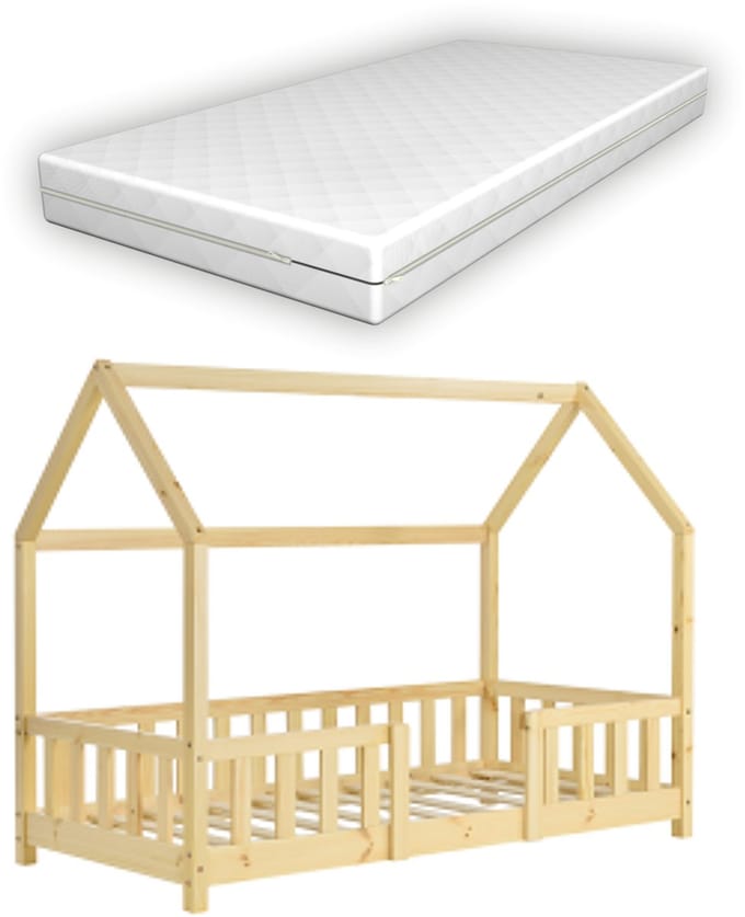 Kinderbed Sisimiut met uitvalbeveiliging en matras 70x140 hout