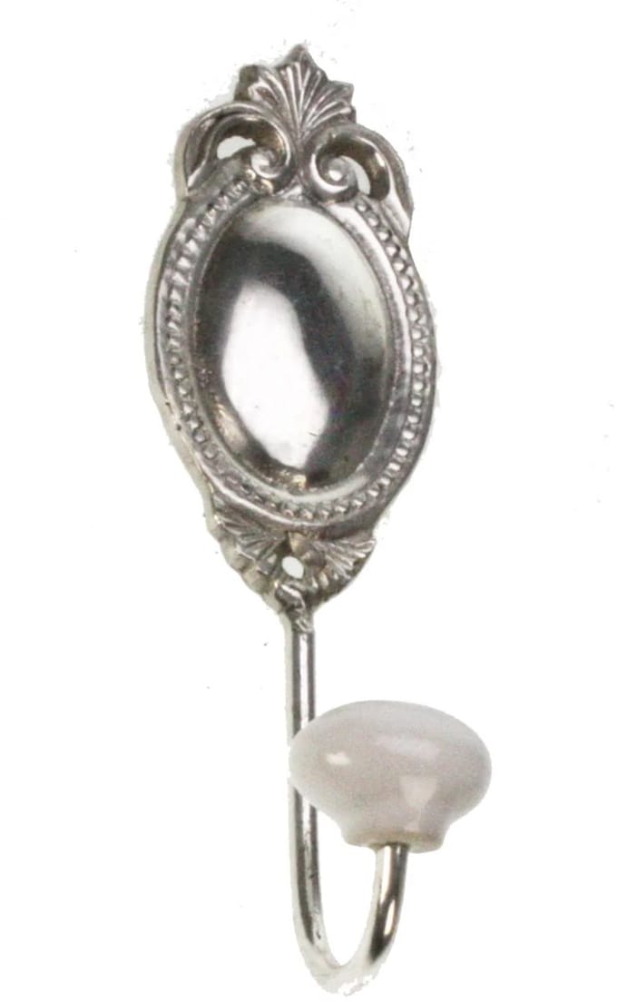 Haak met pors. knop, zilverkleurig 5x4,5x16cm