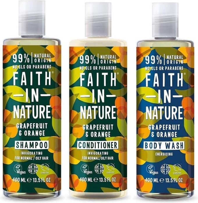 Faith in nature grapefruit en orange shampoo, conditioner en body wash