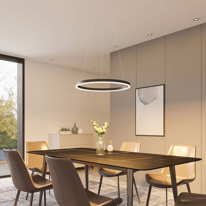 Arcchio LED hanglamp Albiona, zwart, 1 ring, Ø 60 cm