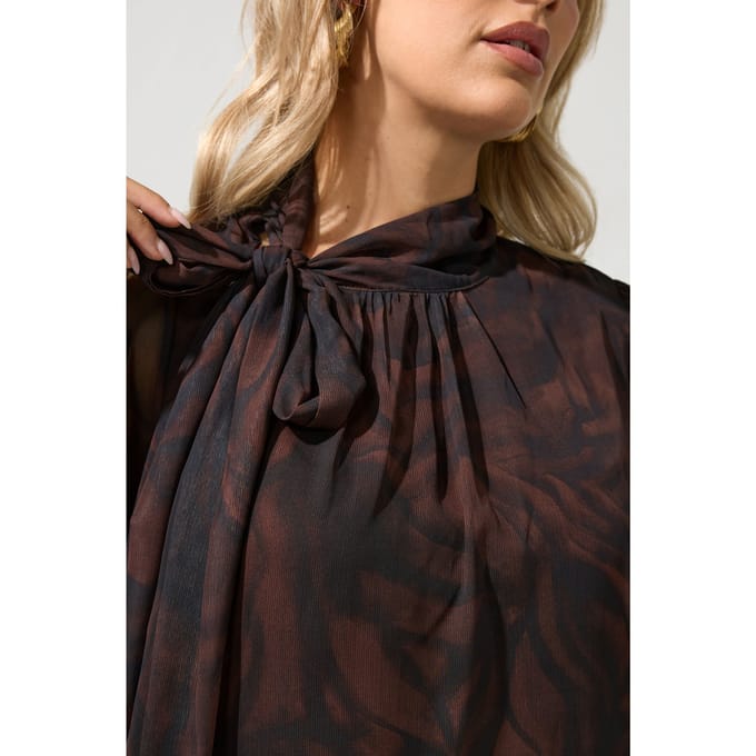 Yours London Curve Bruine Blouse Met Zebraprint En Strik Aan De Zijkant Size 40