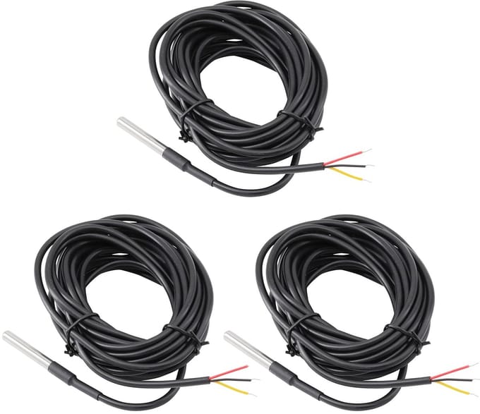 Waterdichte temperatuursensor met lange kabel - 5m, 3 stuks