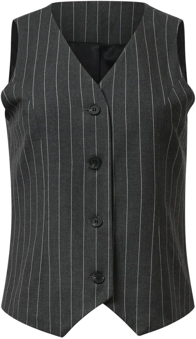Smashed Lemon Modieus en getailleerd grijs en wit pinstriped gilet |