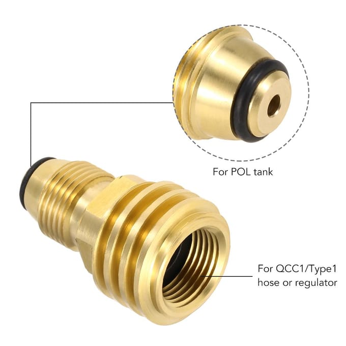 Lixada Propaan Tank Adapter Massief Messing Regelklep Veiligheid POL Tank Converteren naar QCC1/Type1