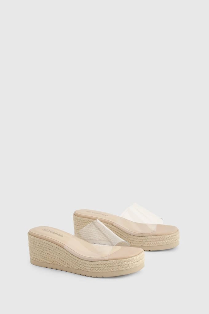 boohoo Dames Clear Wedge Mules | Nude | Maat: 40