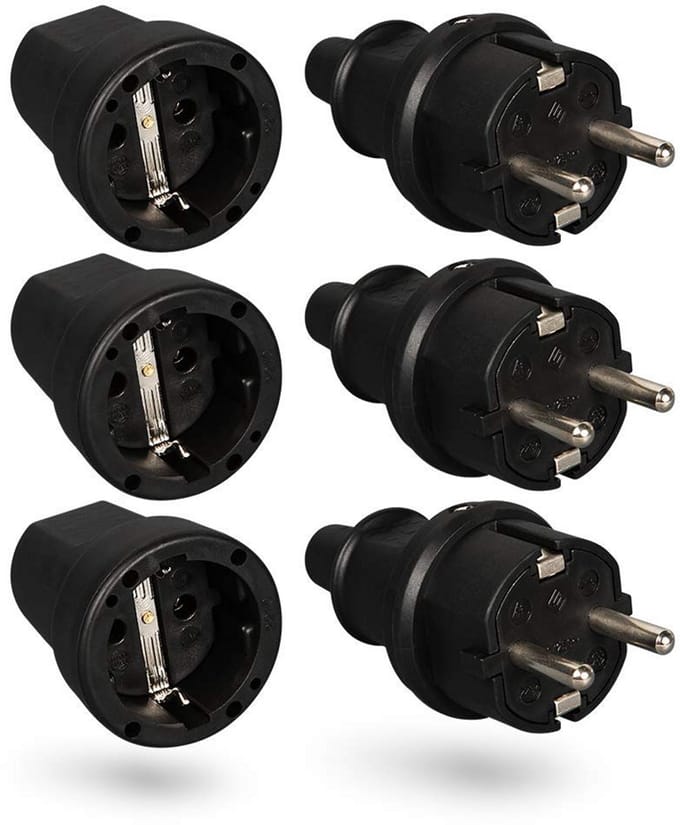 Set van 3 Electriche Stekkers met Bochtbescherming - 250V, 16A, IP20 - Voor Binnengebruik