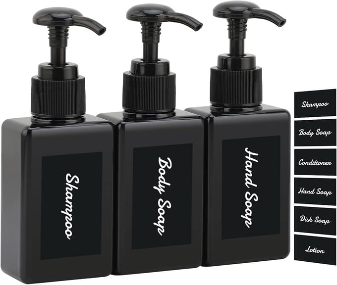 Famanu – Shampoo- en conditionerdispensers met siliconen houder – Set van 3 – 600 ml