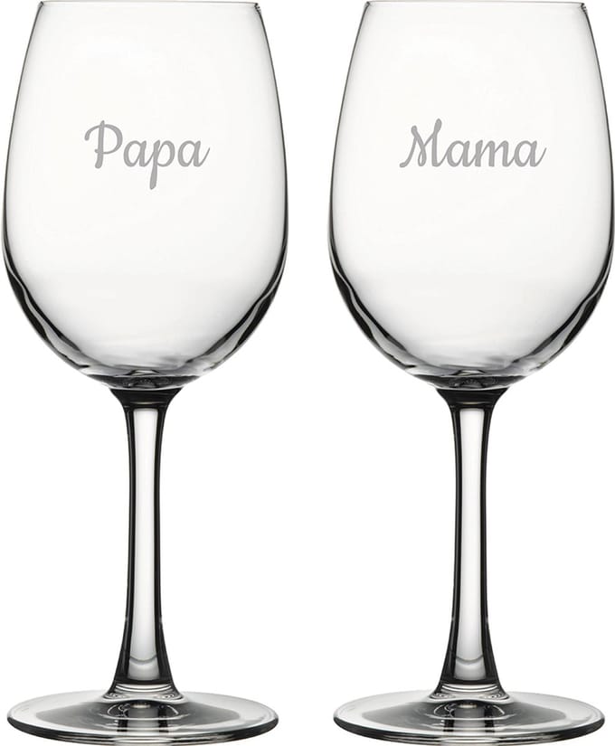 Gegraveerde witte wijnglas 36cl Mama & Papa