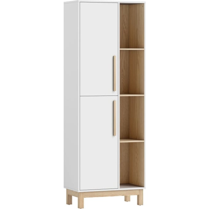 4Goodz Boekenkast met 4 open planken, en 2 deuren - Wit/Bruin