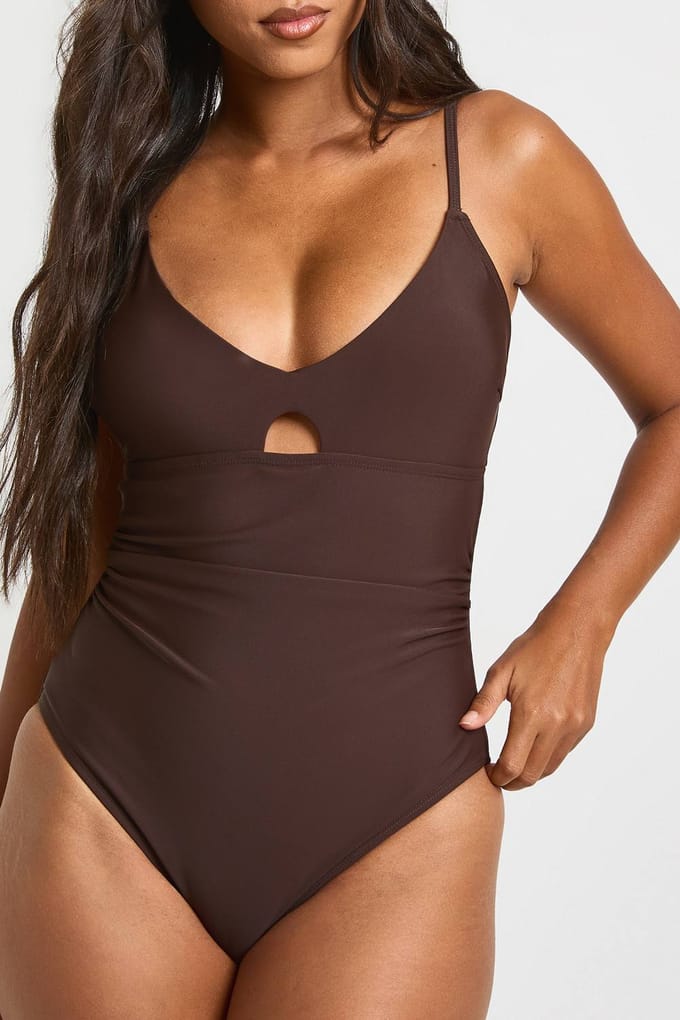 boohoo Dames Control Duikende Sleutelgat Badpak | Chocoladebruin | Maat: 38