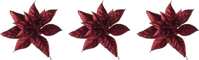 Kerstboomversiering Kerstster - 3x - 15 cm - rood glitter - op clip - ornament