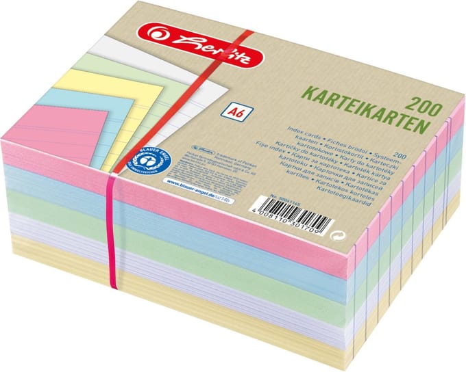Herlitz systeemkaarten - A6 - lijn - assorti - 200 stuks